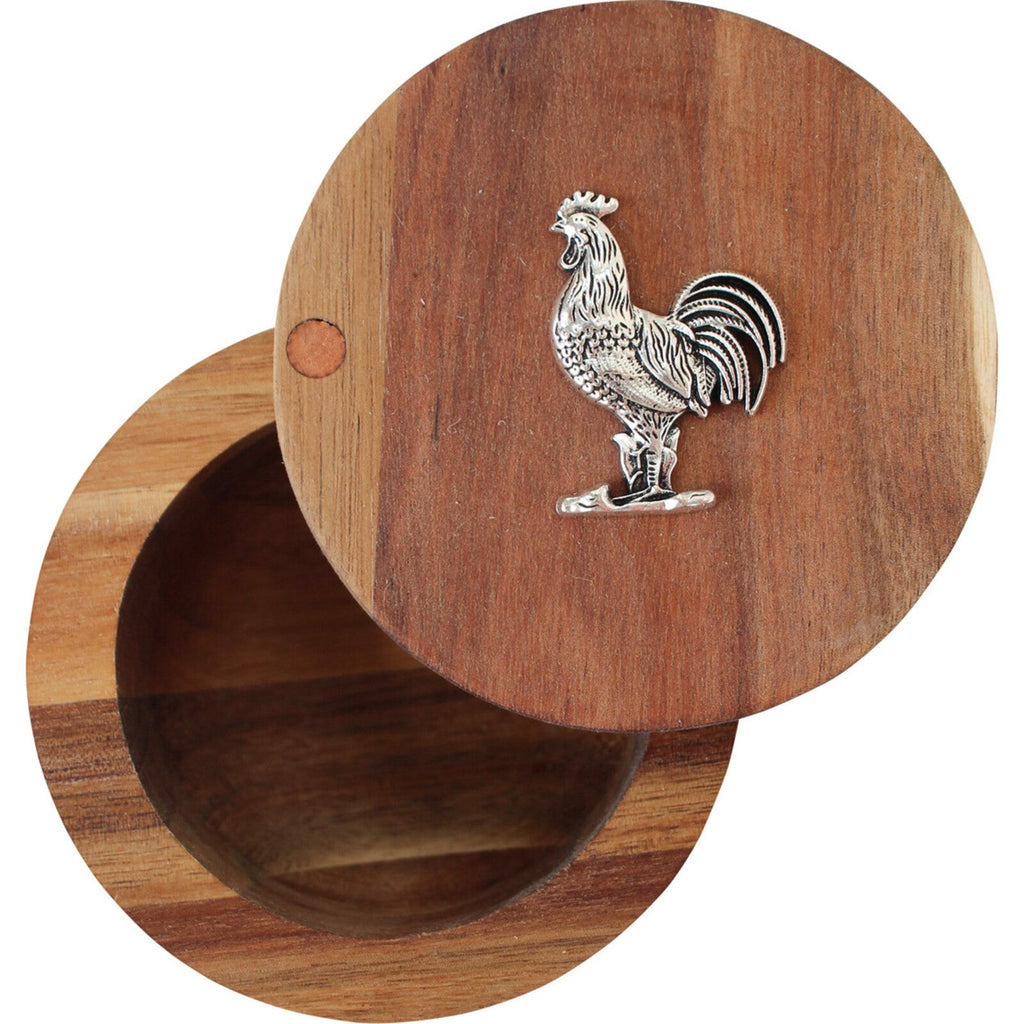 Acacia Salt Box with Silver Rooster | Bowl