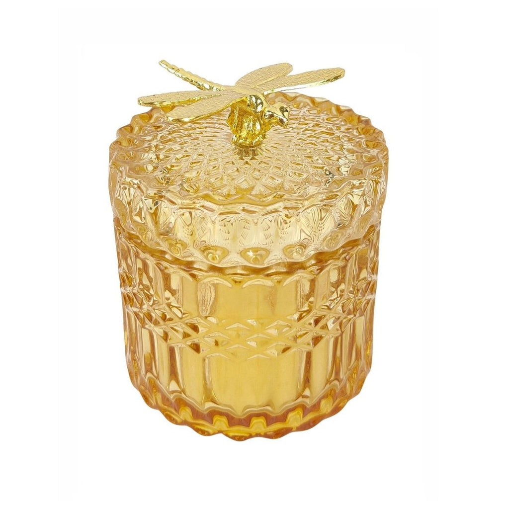 Bliss Amber Glass Trinket Jar with Dragonfly | Glassware