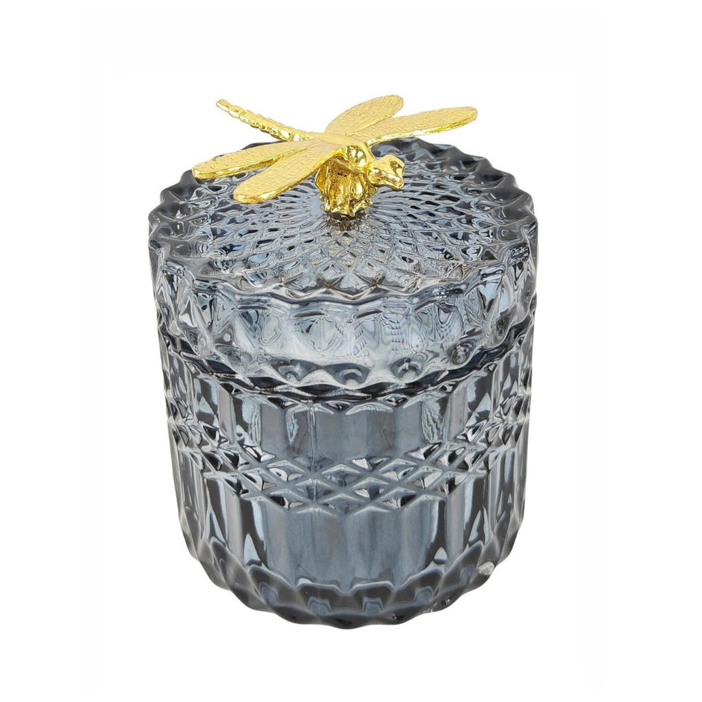 Bliss Steel/Charcoal Glass Trinket Jar with Dragonfly | Glassware
