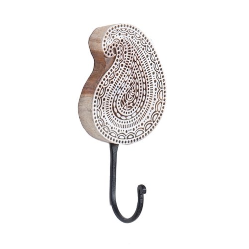 Carved Paisley Wooden Wall Hook | Wall Hooks