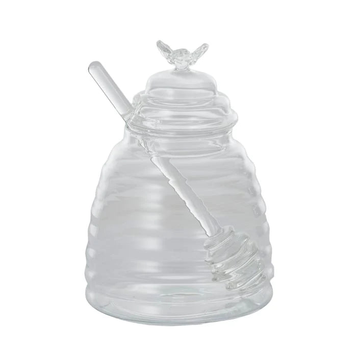 Honeybee Glass Honey Pot w Dipper | Honey Pot