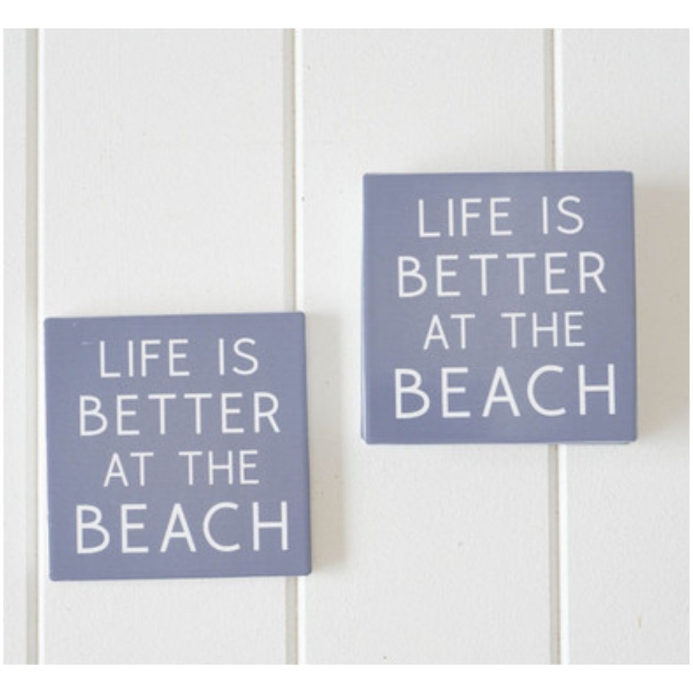 Life Is Better At The Beach Coasters Slate Blue Set/4 | Coasters