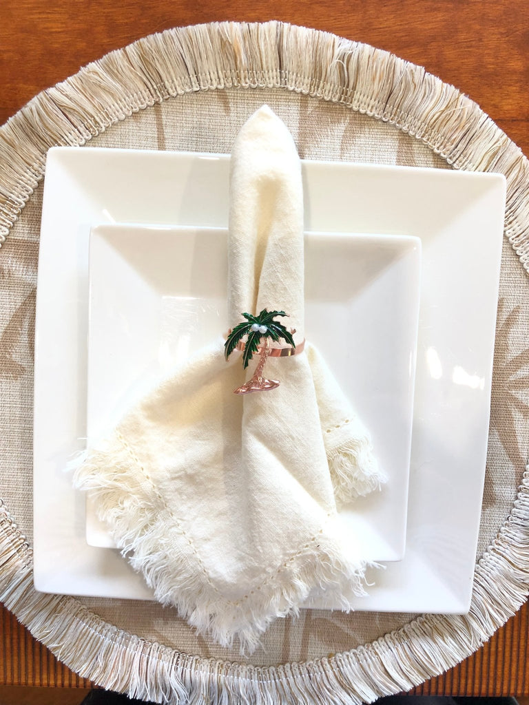 Palm and Pearls Napkin Rings Rose Gold Set/4 | Home Decor