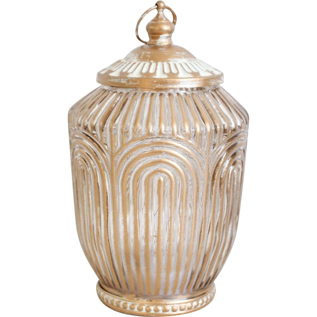 Persian Gold Washed Linear Glass Hanging Lantern | Candle Holders