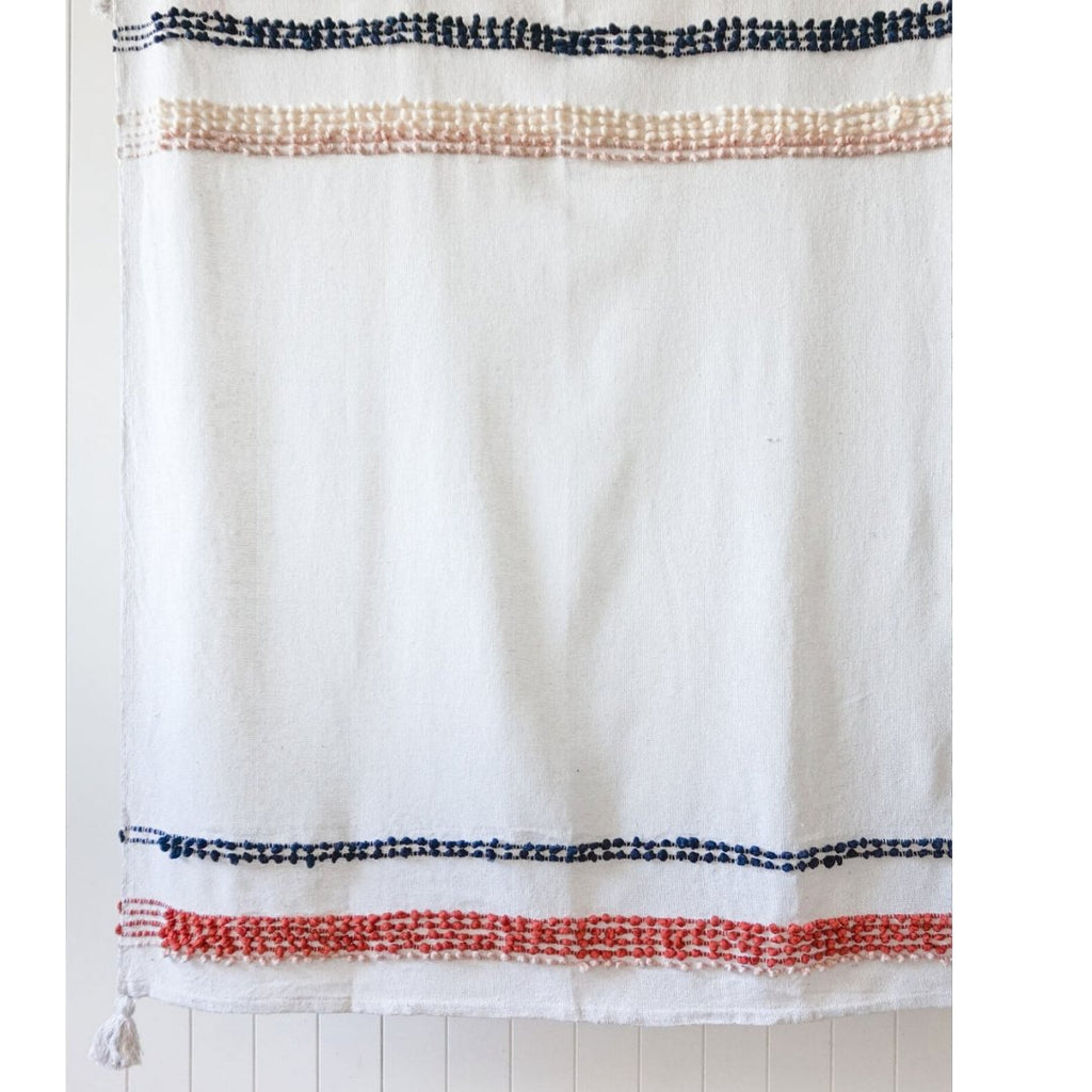 Softly Striped Throw Blanket Organic White | Blankets