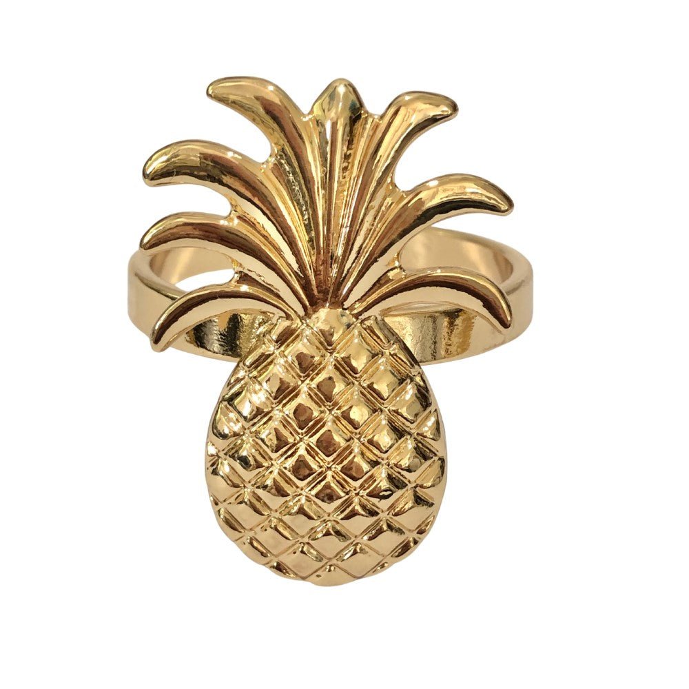 Tropic Pineapple Napkin Rings Gold Set/4 | Home Decor