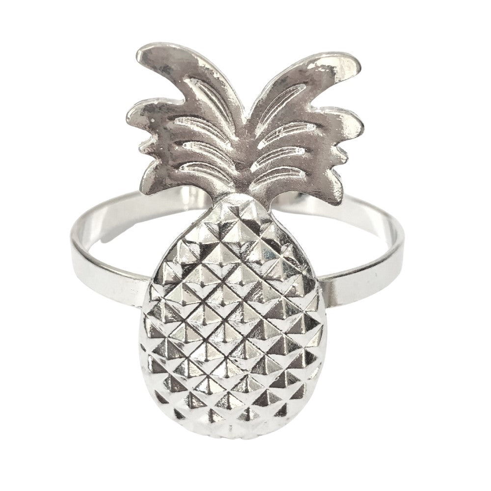 Tropic Pineapple Napkin Rings Silver Set/4 | Home Decor