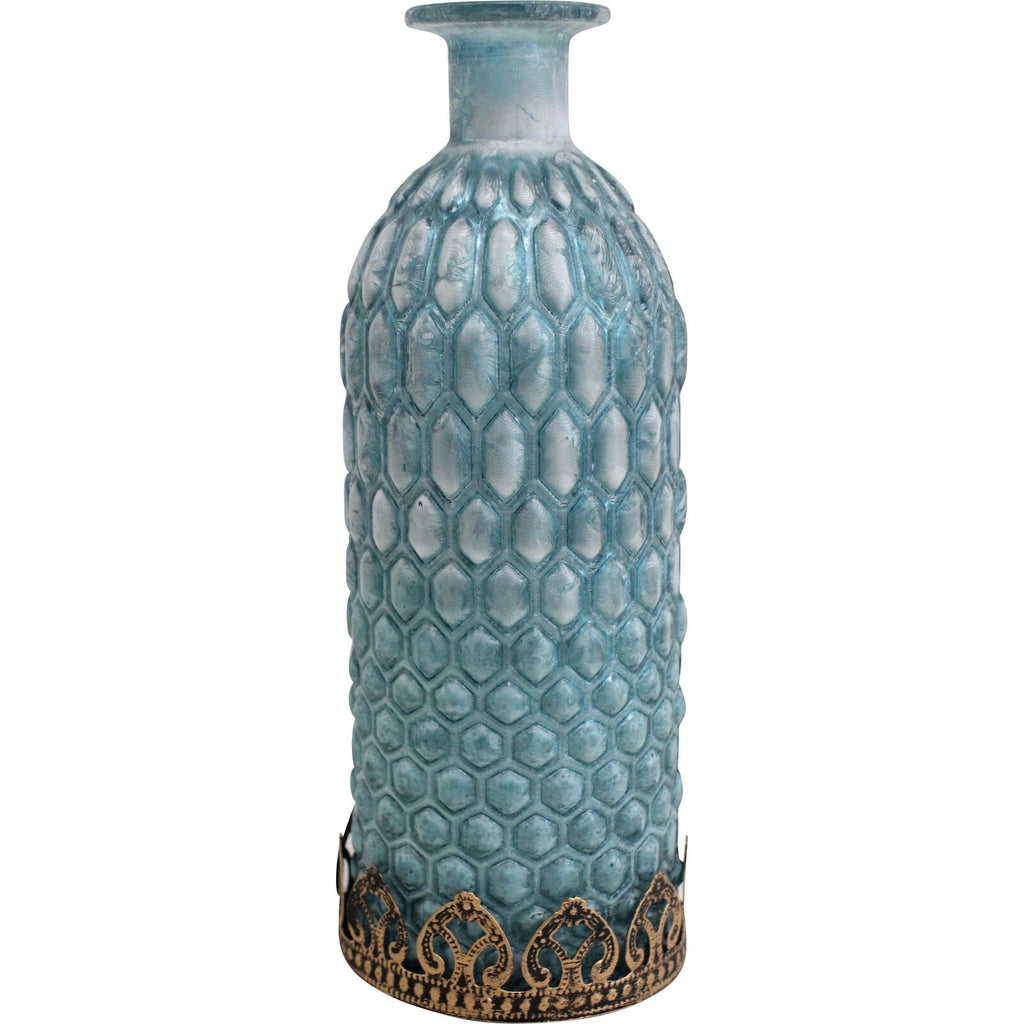 Tunisian Blue Breeze Glass Table Lantern | Candle Holders