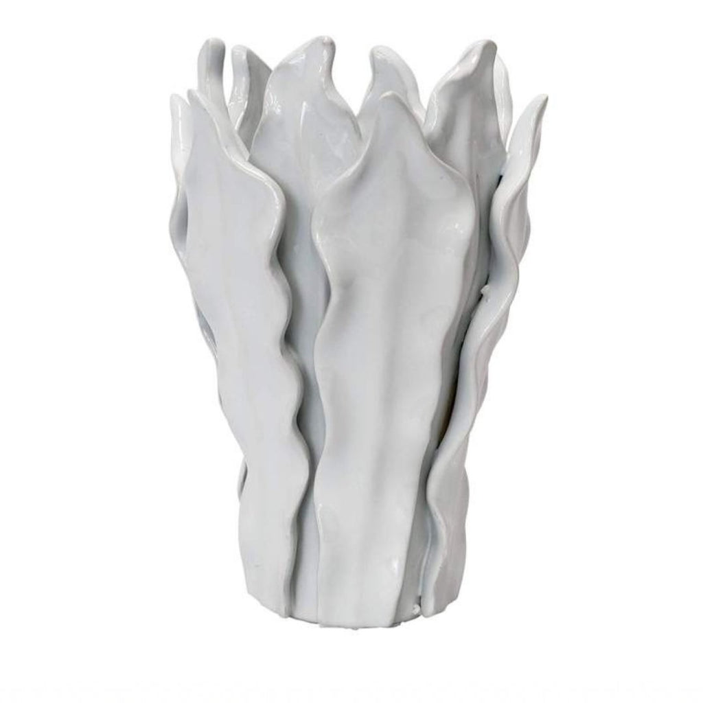 Vivid White Tulip Leaf Ceramic Vase | Vases