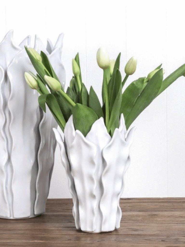 Vivid White Tulip Leaf Ceramic Vase | Vases